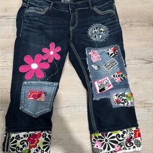 Embroidered Patchwork Jeans silver brand size 34